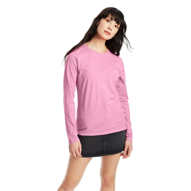 Hanes Women's Cotton Crew Neck TShirt with Long Sleeves, Sizes SXXL
