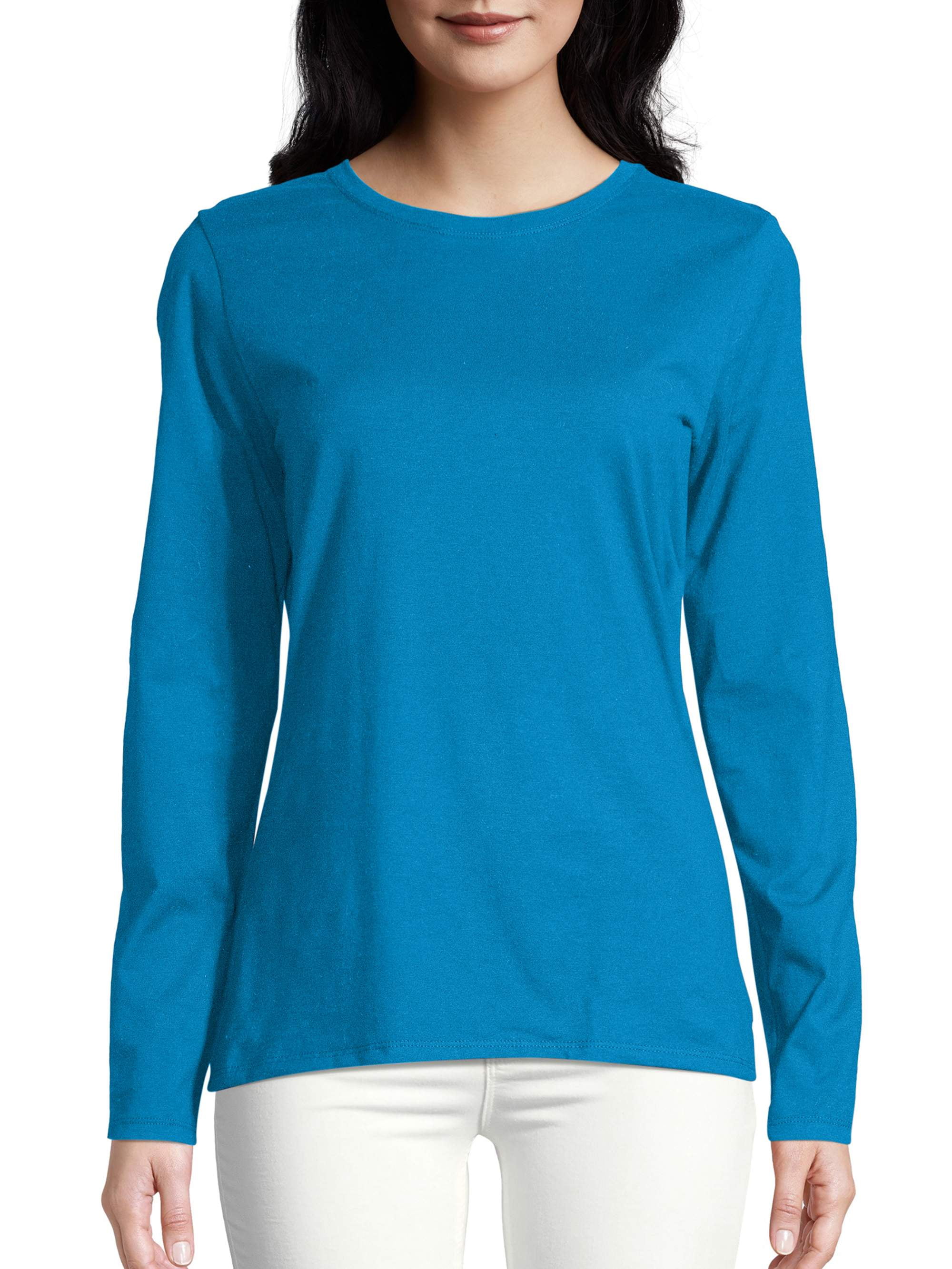 Hanes Women's Cotton Crew Neck T-Shirt with Long Sleeves, Sizes S-XXL ...