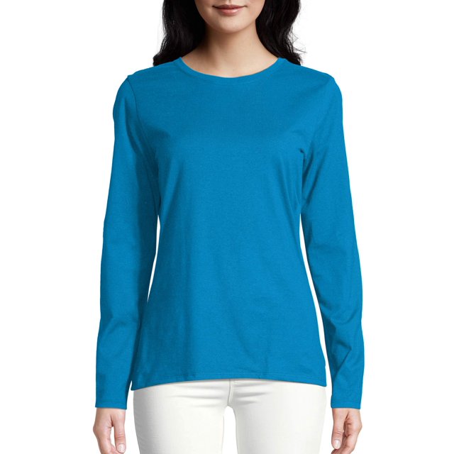 Hanes Women's Cotton Crew Neck TShirt with Long Sleeves, Sizes SXXL