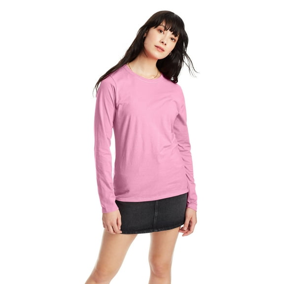 Hanes Women's Cotton Crew Neck T-Shirt with Long Sleeves, Sizes S-XXL