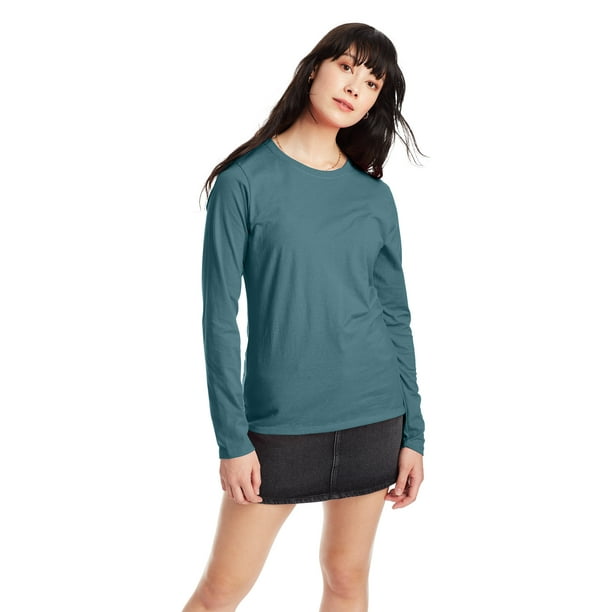 Hanes Women's Cotton Crew Neck T-Shirt with Long Sleeves, Sizes S-XXL ...