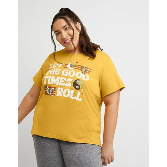 Hanes Women's Cotton Graphic T-Shirt, Let the Good Times Roll (Plus Size) Bold Hytop Gold 3X