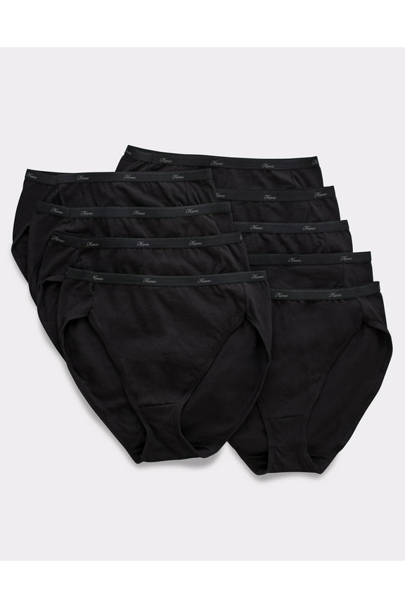 10-Pack Hi-Cuts Panties Women's Underwear Breathable Cotton All Black 6-10