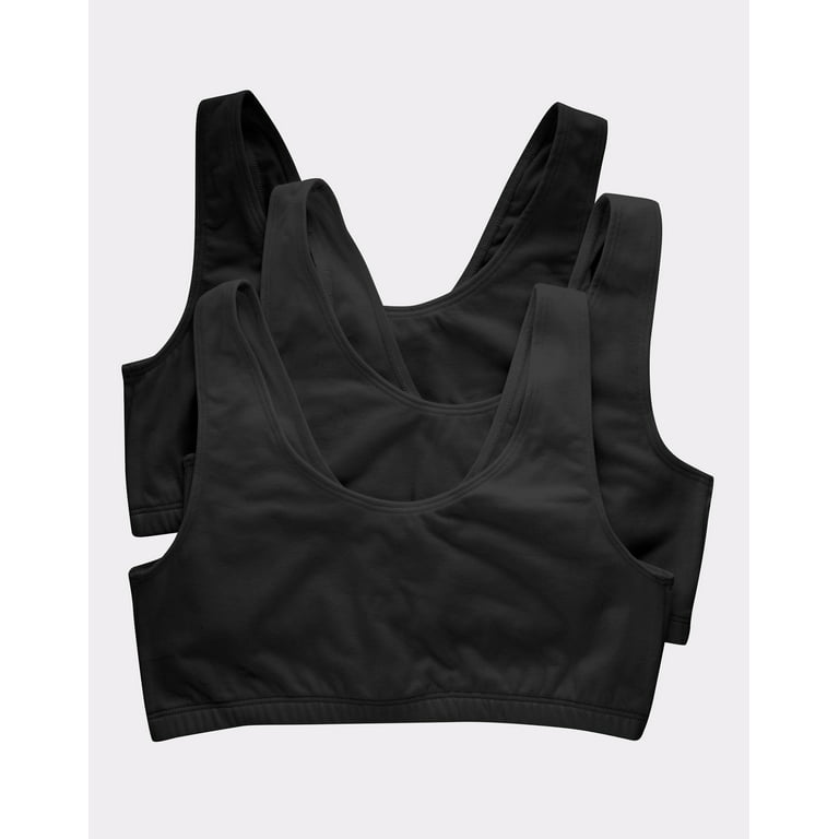 Hanes Women's Cotton Scoopneck Crop Sports Bralette, Low Impact, 3-Pack  Black/Black/Black L