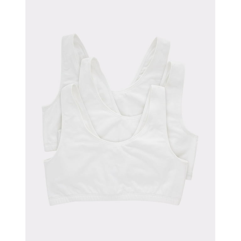 Hanes Women's Cotton Scoopneck Crop Sports Bralette, Low Impact, 3-Pack  White/White/White XL 