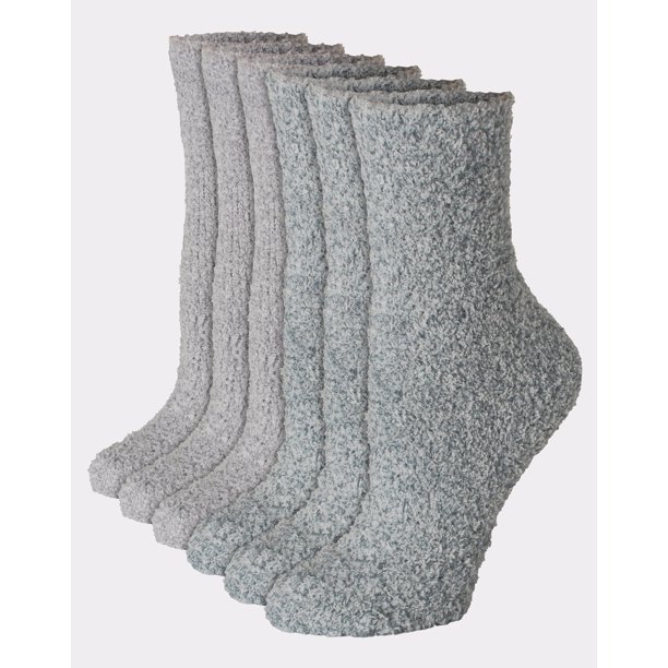 Hanes Women's Cozy Crew Socks 6Pack Black/Grey Solid Assortment 59