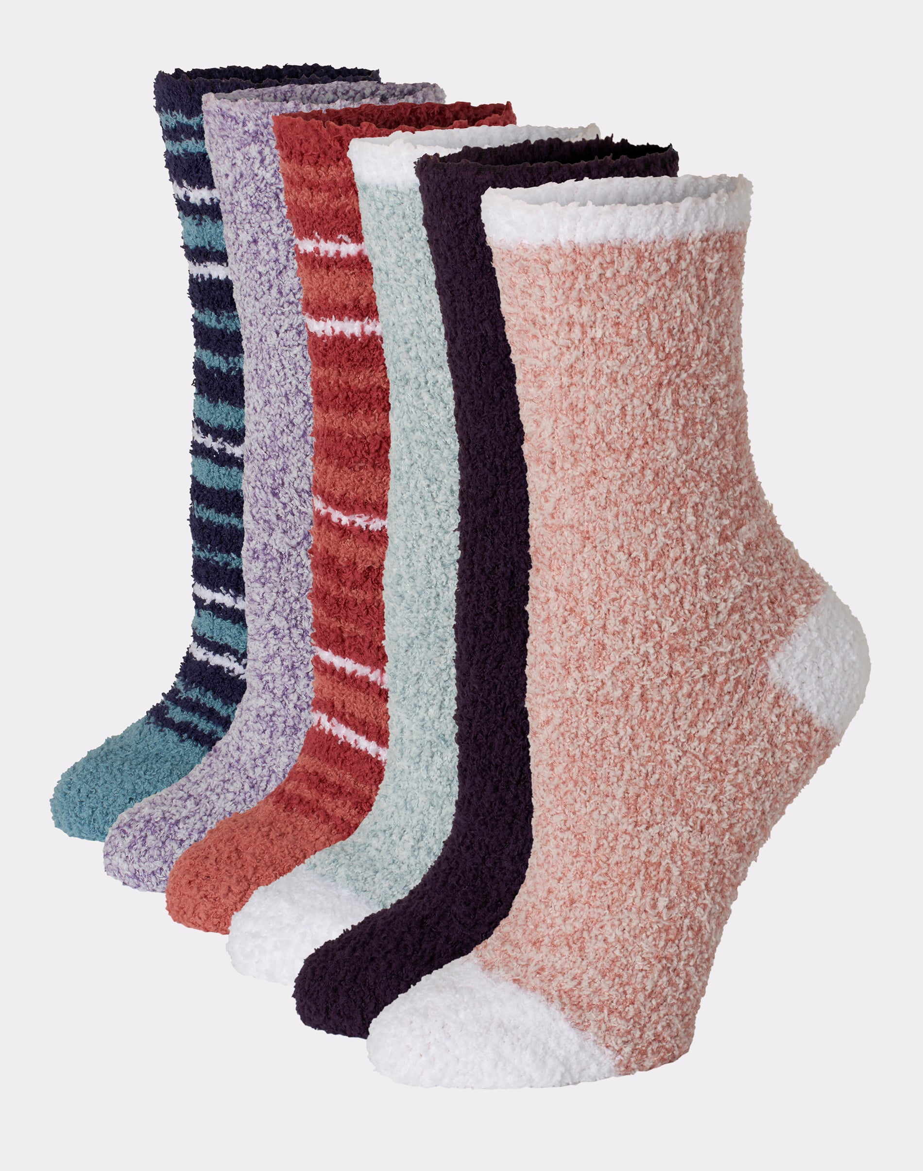 Hanes Women's Cozy Crew Socks, 6-Pairs Pur/Blu/Pink Stripe/Solid Asst 5-9 