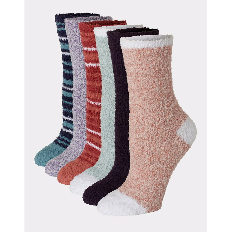 Hanes Women's Cozy Crew Socks, 6-Pairs Or/Pur/Blue Stripes/Solid Asst 5-9