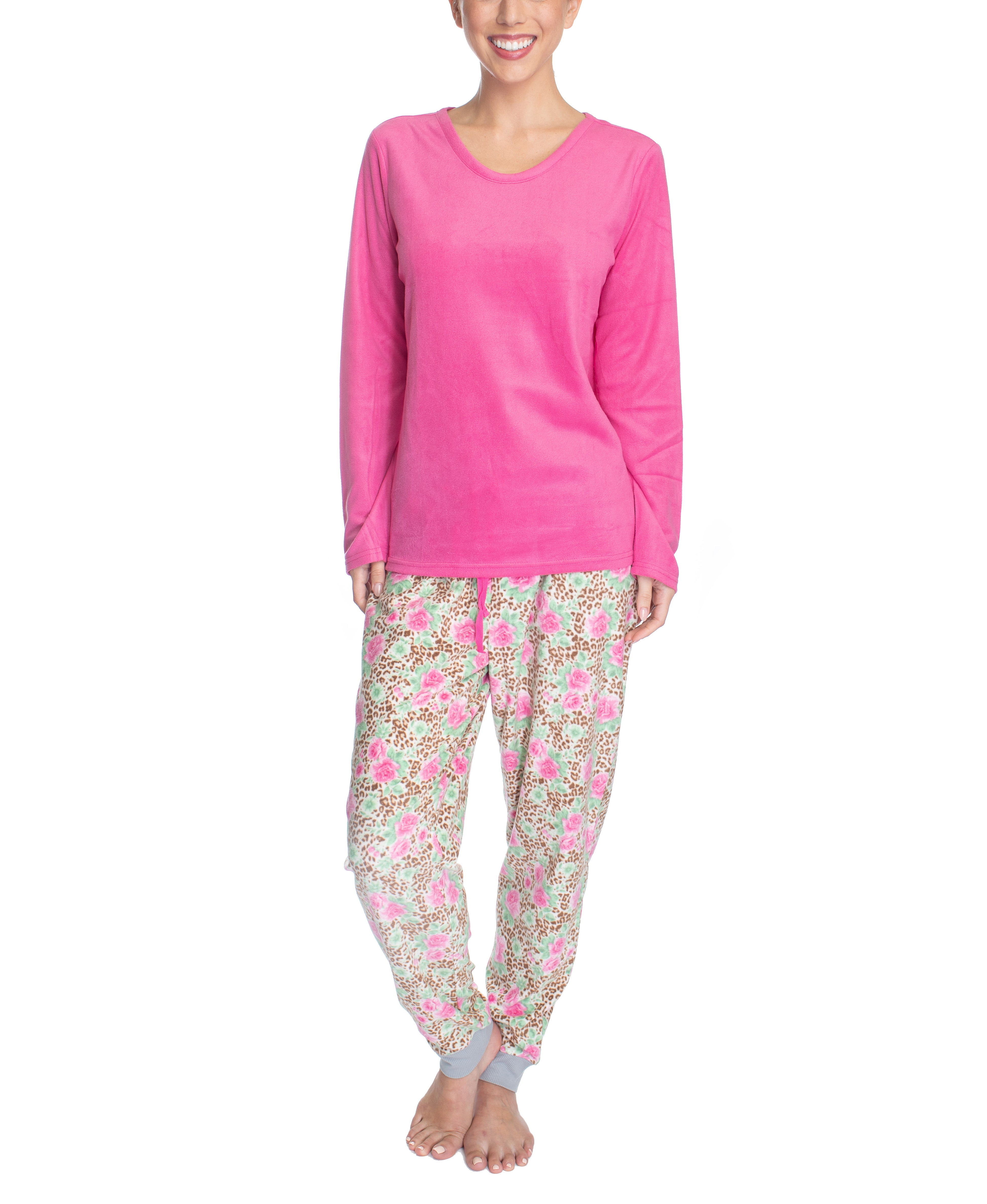 Hanes Women's Cozy Up 2 Piece Set Top and Jogger Pajamas, Pink/Floral ...