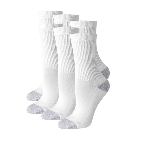 Hanes Women's Crew Socks, Moisture-Wicking, Extended Sizes 8-12, 6-Pairs White w/Grey Vent