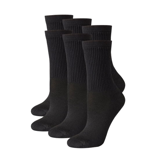 Hanes Women's Crew Socks, Moisture-Wicking, Extended Sizes 8-12, 6-Pairs Black w/White Vent