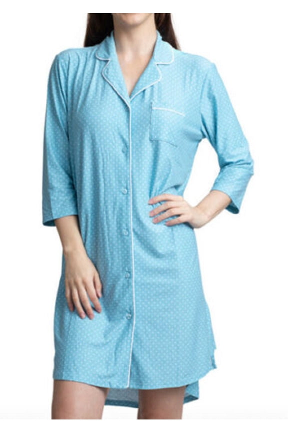 Women's Dots Printed Notch Collar Sleepshirts Nightgown, Blue, L