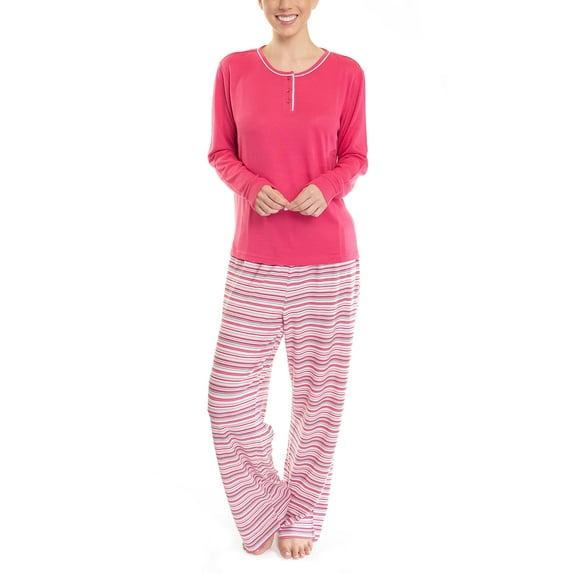 Hanes Women's Dreamscape Longsleeve Top and Pajama Bottom Butter Knit Sleep and Lounge Set