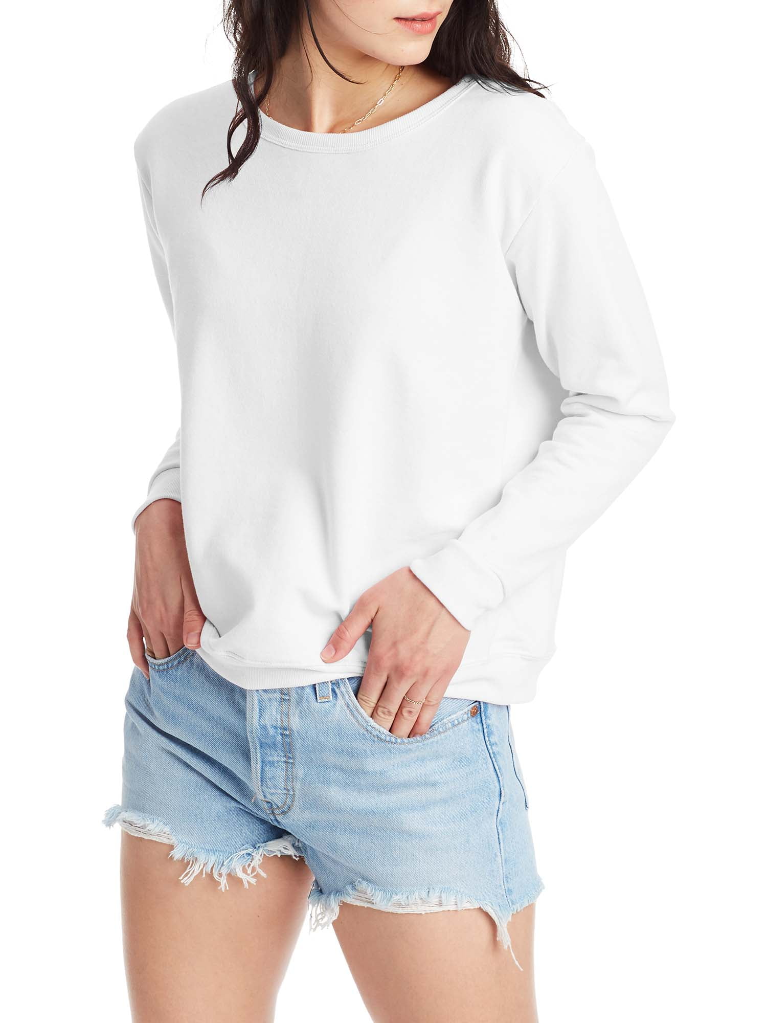 Hanes Women s EcoSmart Cotton Blend Fleece Crewneck Sweatshirt Walmart