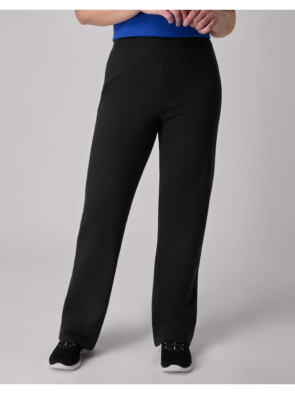 EcoSmart Women's Fleece Sweatpants with Open Bottom Legs, 30.5" Ebony L