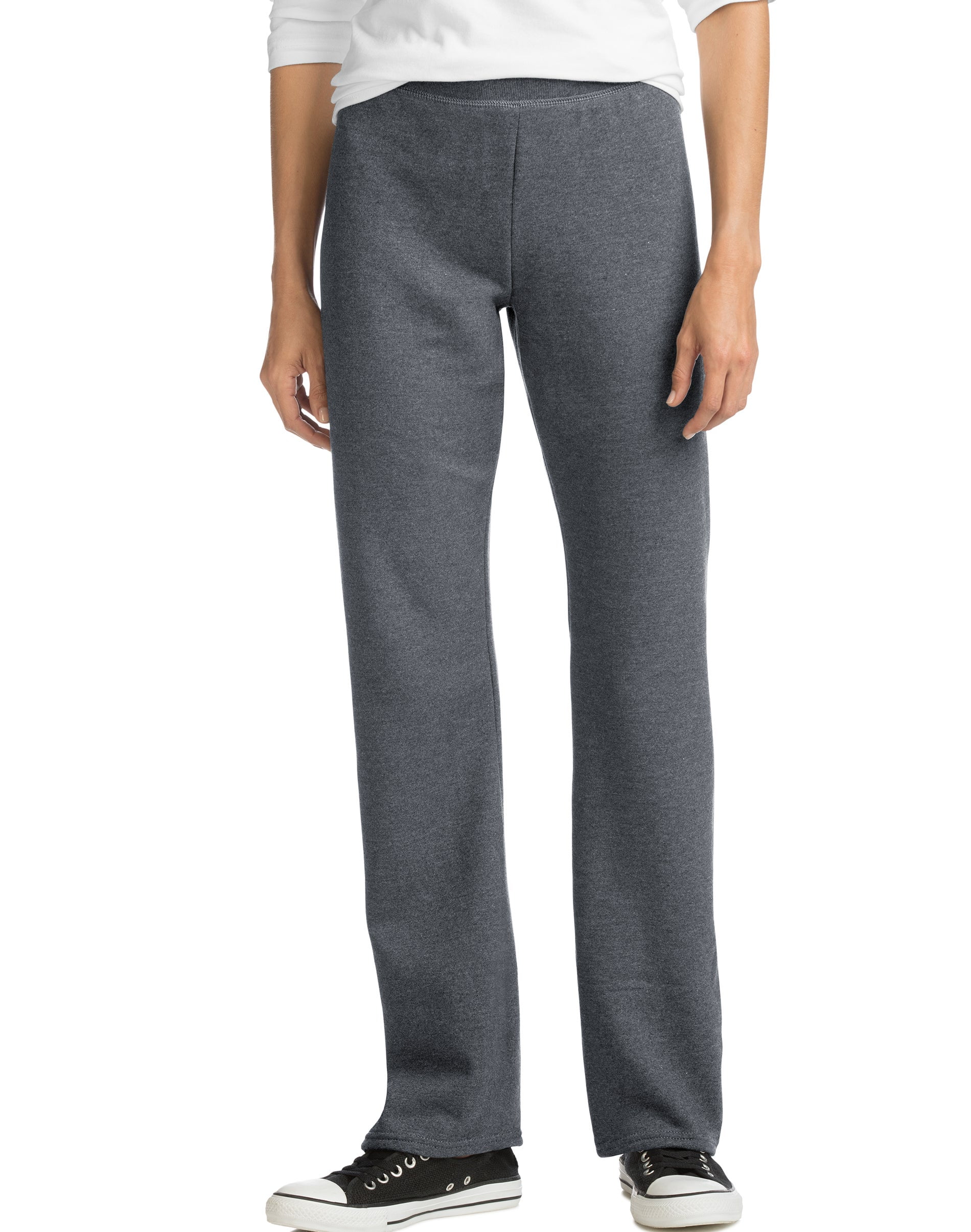 Hanes EcoSmart Women's Fleece Sweatpants with Open Bottom Legs, 28.5" (Petite Size) Slate Heather M