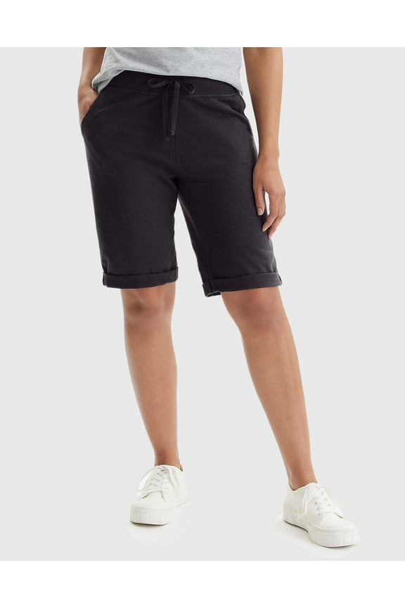 Women's French Terry Bermuda Shorts, 11" Black 2XL