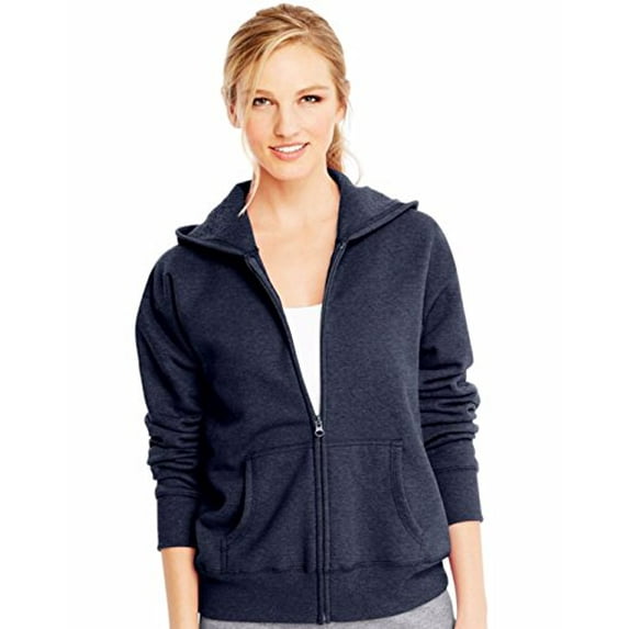 Hanes Women's Full Zip EcoSmart Fleece Hoodie (Medium, Navy Heather)