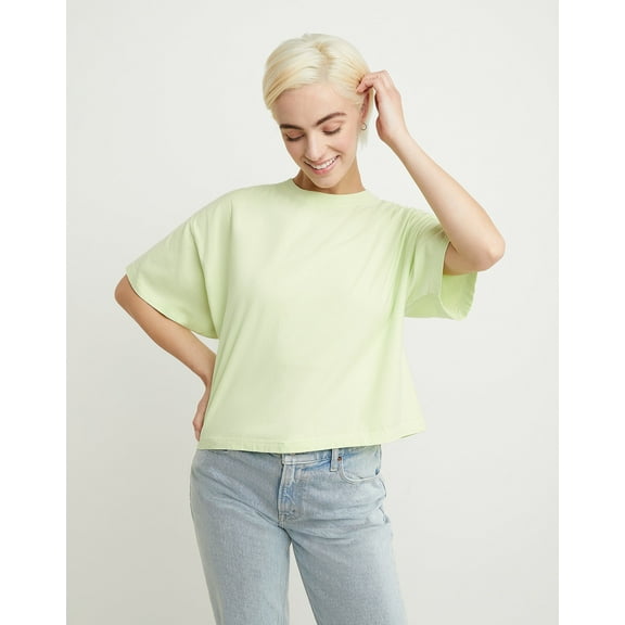 Hanes Women's Garment Dyed Cropped Cotton T-Shirt Chic Lime S