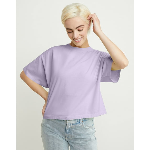 Hanes Women's Garment Dyed Cropped Cotton T-Shirt Future Lavender M