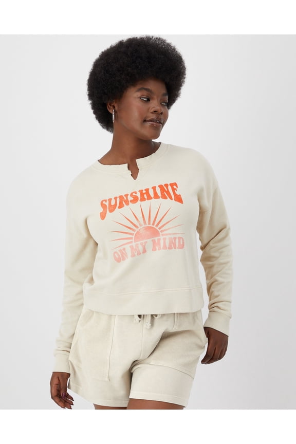 Women's Garment Dyed French Terry Sweatshirt, Enjoy the Sun Pebblestone M