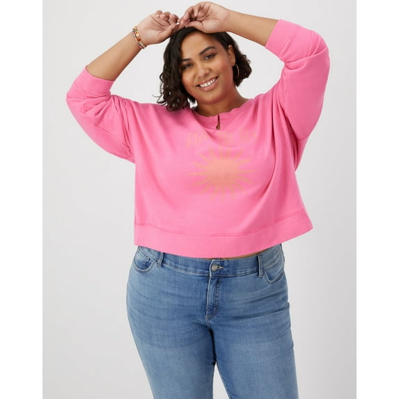 Hanes Women's Garment Dyed French Terry Sweatshirt (Plus Size) Reef Pink 3X