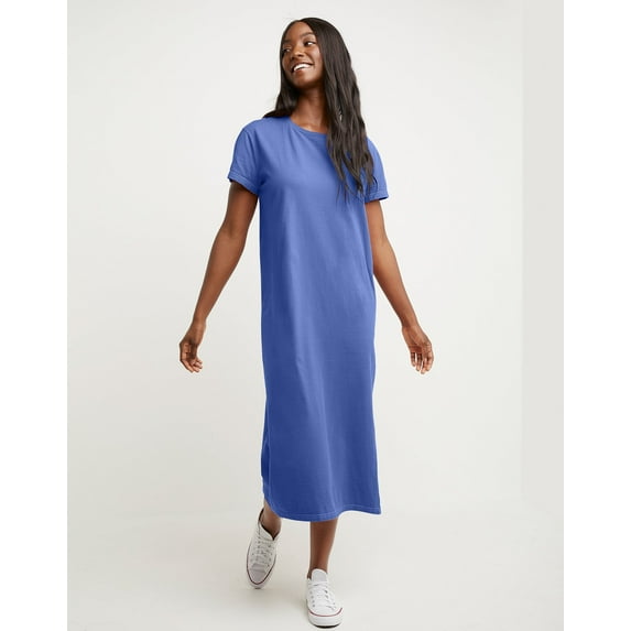 Hanes Women's Garment Dyed Midi Dress Deep Forte Blue S