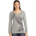 thumbnail image 1 of Hanes Women`s Graphic Long-Sleeve Split Neck Graphic Tee, S, 1 of 3