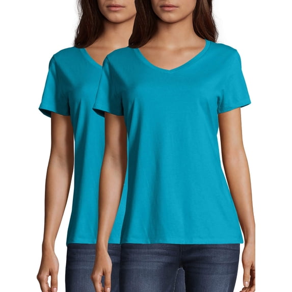 Hanes Women's Lightweight Nano-T Short Sleeve V-neck Tee (2-pack)