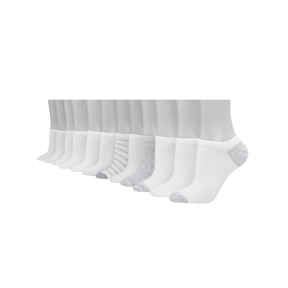 Hanes Women's Lightweight Super No Show Socks, 12-Pairs White/Grey 5-9