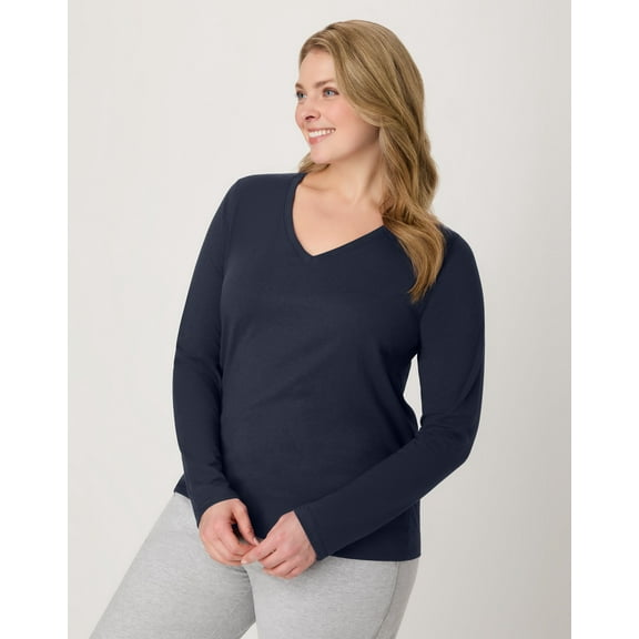Women's Hanes® Originals Long Sleeve Tee Color: Navy Size: LARGE