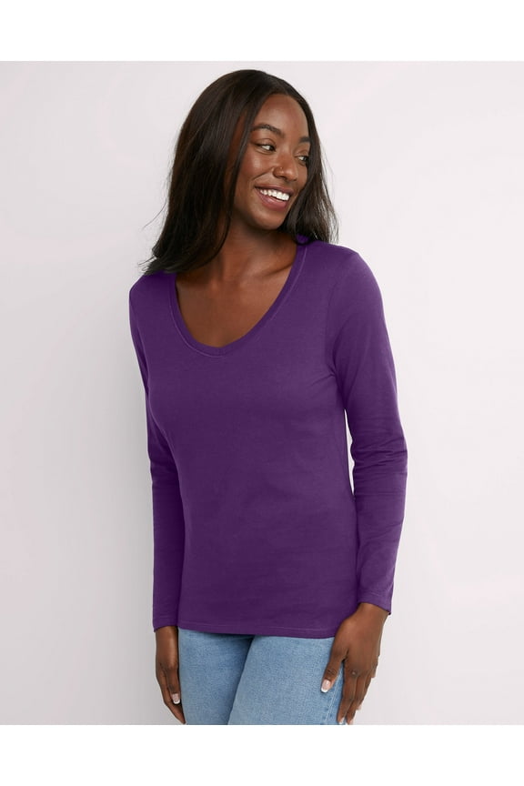 Women's Long Sleeve Cotton V-Neck T-Shirt Violet Splendor XL