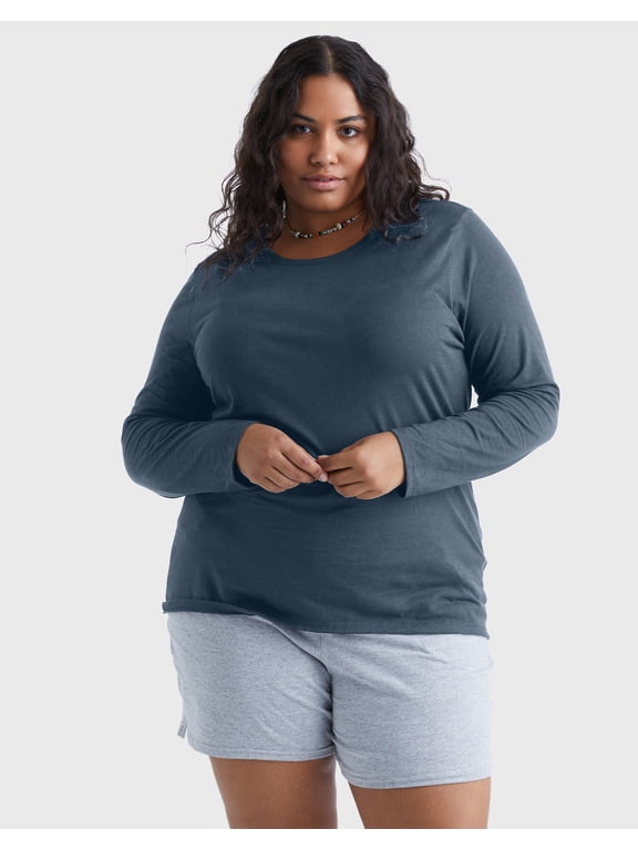 Women’s Long Sleeve Scoop Neck Cotton T-Shirt (Plus Size) Trekking Grey 5X