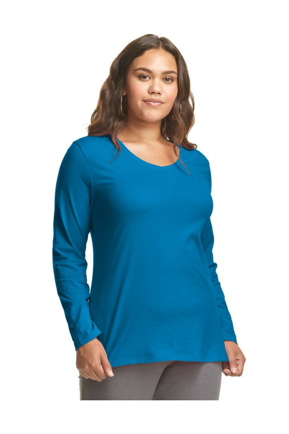 Women's Long Sleeve V-Neck Cotton T-Shirt (Plus Size) Deep Dive 1X