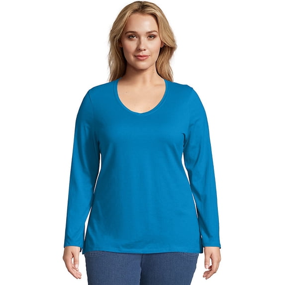 JMS by Hanes Plus-Size Women's Long-Sleeve V-neck Tee