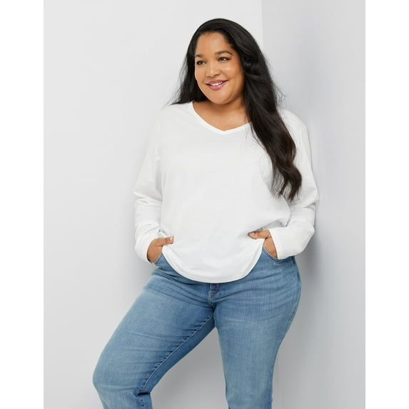 Hanes Women's Long Sleeve V-Neck Cotton T-Shirt (Plus Size) White 5X