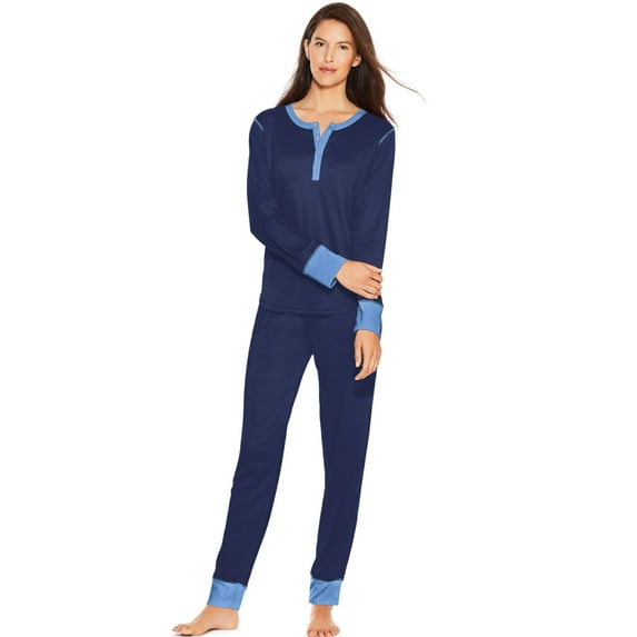 Hanes Women's Long Sleeve Waffle Henley & Jogger Pants Sleep Set