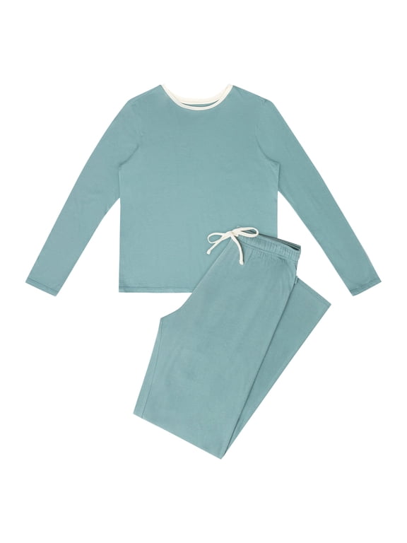 Women's Loungewear Set, 2-Piece , Pajama Long Sleeve Crew & Sleep Pants Faded Sage Green/Pearl S
