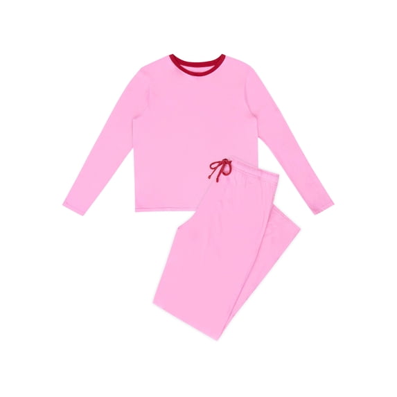 Hanes Women's Loungewear Set, 2-Piece , Pajama Long Sleeve Crew & Sleep Pants Spirited Pink/Rosey Red XL