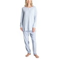 thumbnail image 1 of Hanes Women's Midnights Pajama Set, Long Sleeve Top and Jogger Lounge Pants, Blue/Floral, M, 1 of 7
