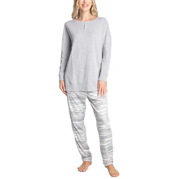Hanes Women's Midnights Pajama Set, Long Sleeve Top and Jogger Lounge Pants, Gray Heather, L