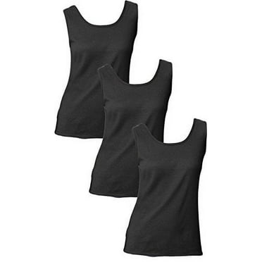 Hanes Women`s Mini-Ribbed Cotton Tank, O9341, L, Black (Pack of 3) 3 Black
