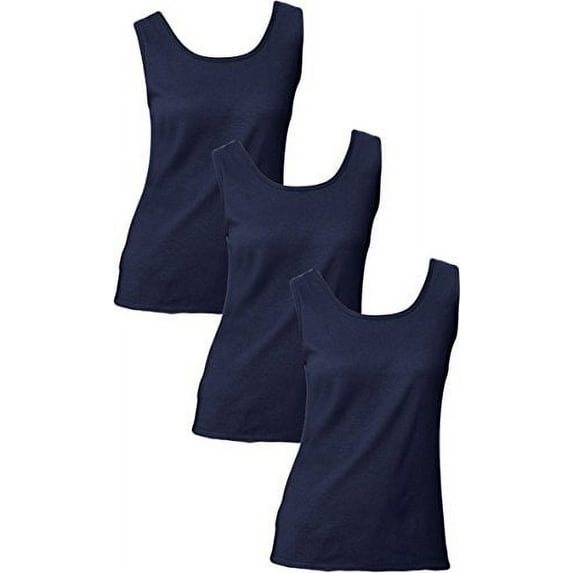 Hanes Women`s Mini-Ribbed Cotton Tank (Pack of 3) 3 Hanes Navy