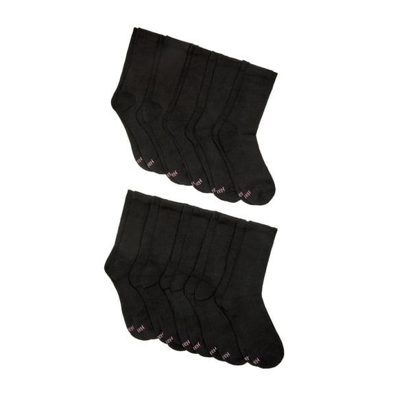 Hanes Women's Moves 10 Pair Cushion Crew Black, Size 8-12