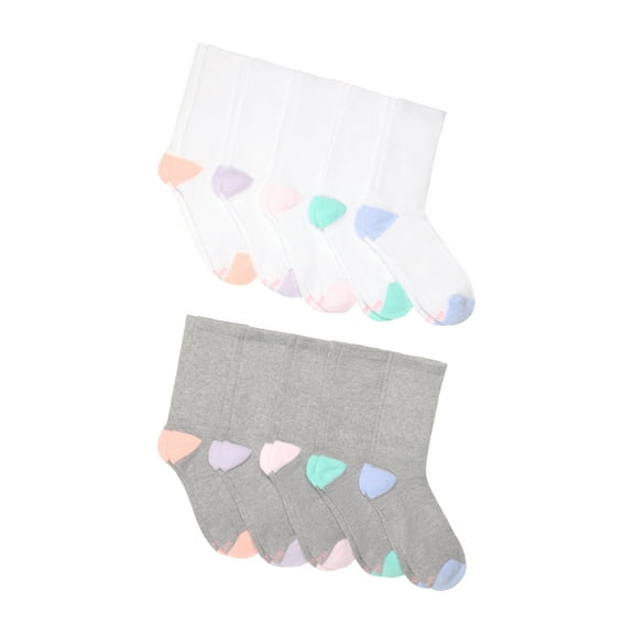 Hanes Women's Moves 10 Pair Cushion Crew White Grey, Size 5-9