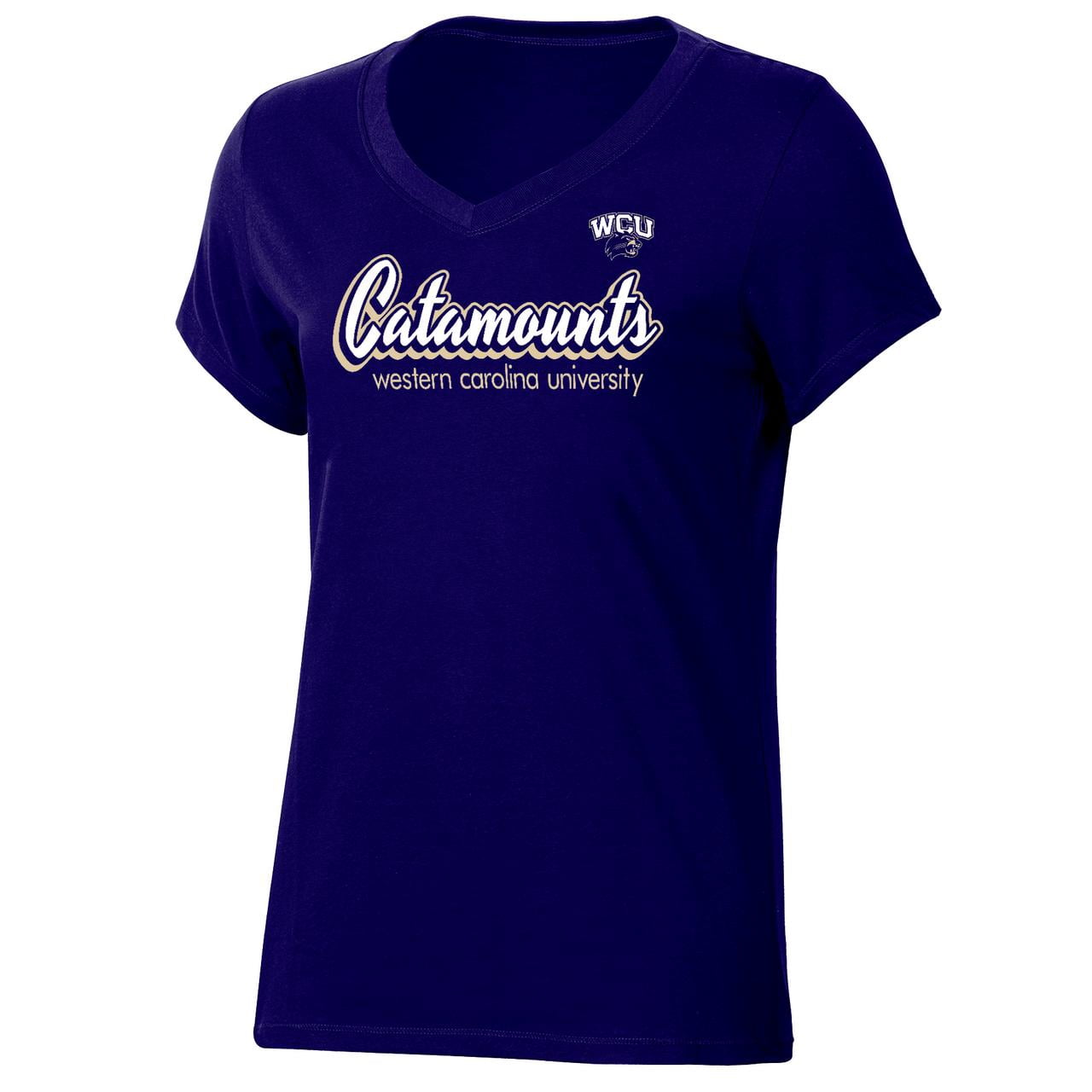 NCAA V-Neck T-Shirt - Short Sleeve Tee With Rose Gold Foil Print, Graphite Heather Color, Casual Fan Wear