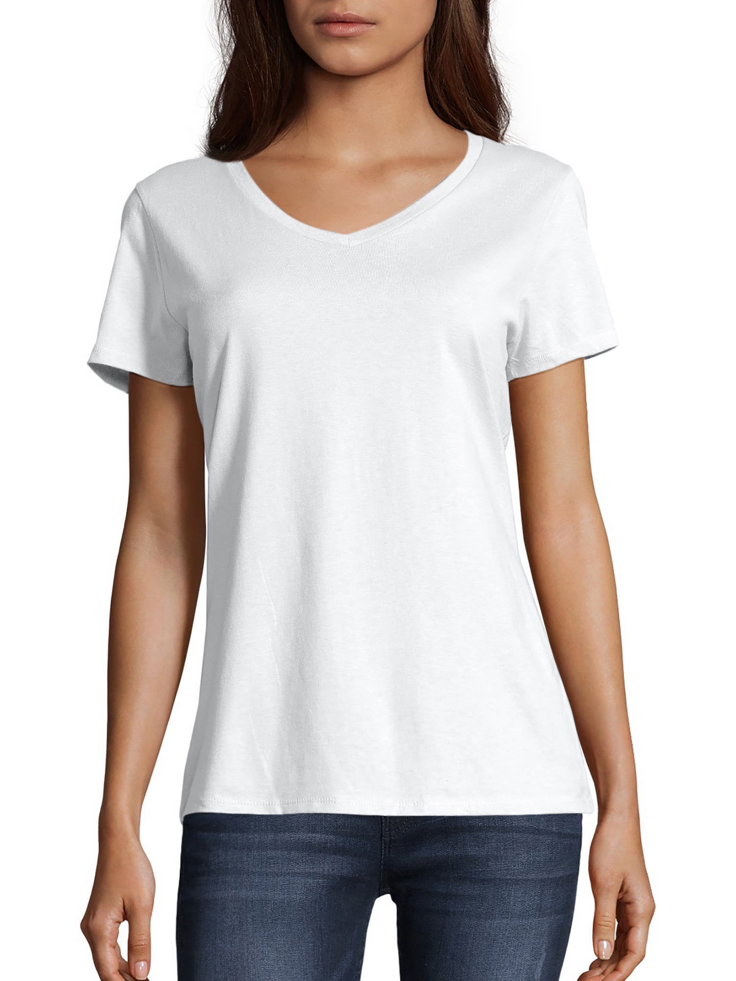 Hanes Women's Short Sleeve Nano-T V-Neck T-Shirt in Lightweight Cotton ...