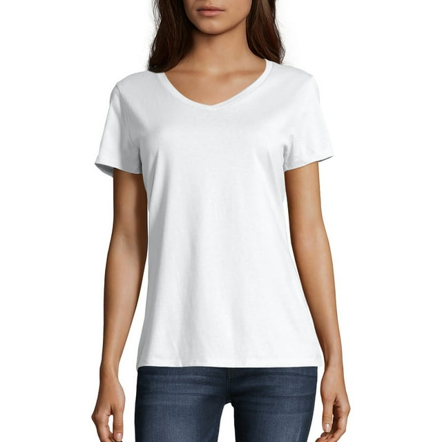Hanes Women's Short Sleeve Nano-T V-Neck T-Shirt in Lightweight Cotton ...