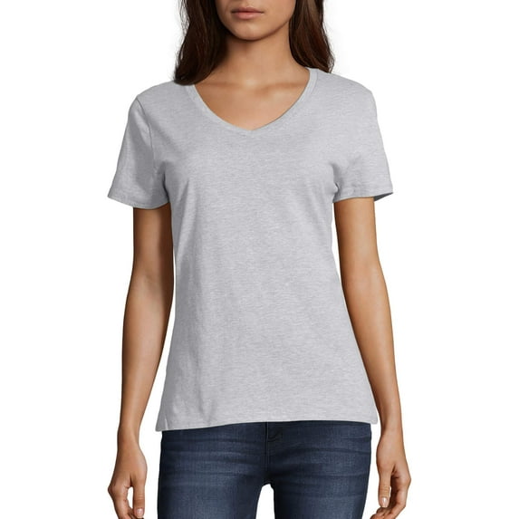 Hanes Women's Lightweight, Soft Cotton Blend, Short Sleeve V-Neck Nano ...