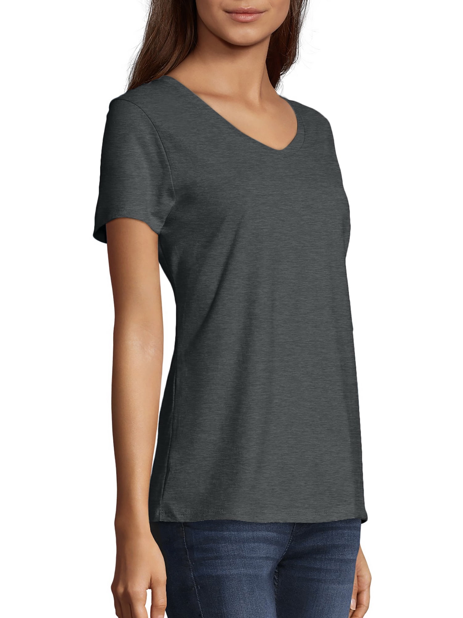 Hanes Women's Ultra-Light 100% Ring-Spun Cotton Nano-T V-Neck T-Shirt ...